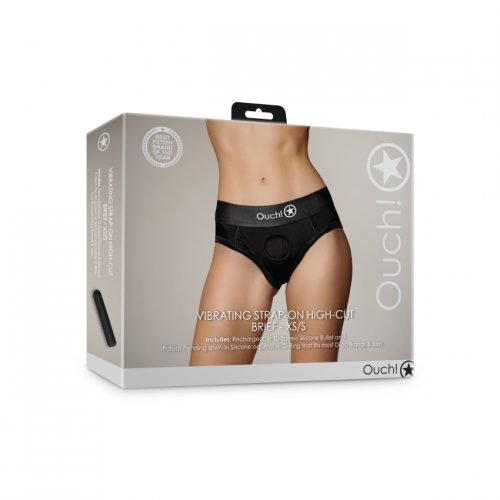 VIBRATING STRAP ON HIGH CUT BRIEF